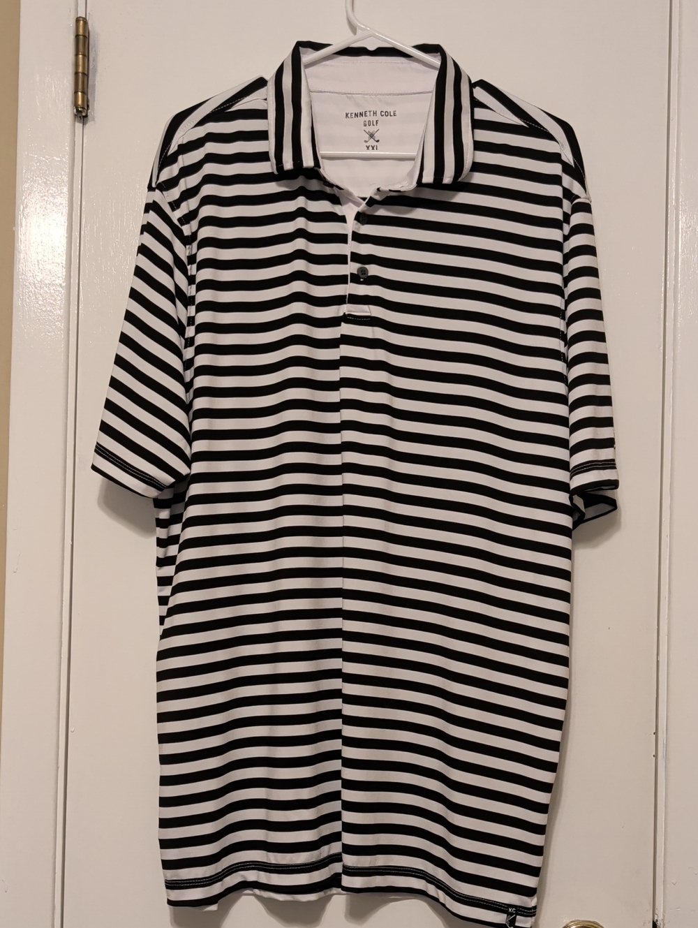 Kenneth Cole Men’s Black and White Horizontal Stripe Polo